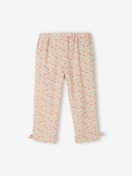 Cropped Fluid Trousers with Print, for Girls WHITE DARK ALL OVER PRINTED+YELLOW LIGHT CHECKS 