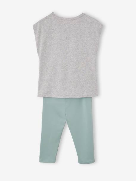 Sports Combo, Tie-Up T-Shirt & Leggings for Girls GREY MEDIUM MIXED COLOR 