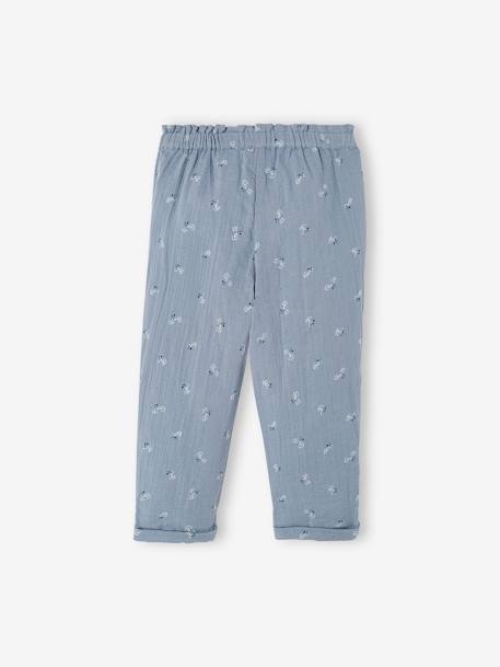 Cropped Cotton Gauze Trousers with Floral Print, for Girls BLUE MEDIUM ALL OVER PRINTED+blush+ecru+printed white 