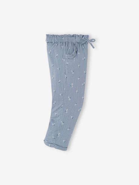 Cropped Cotton Gauze Trousers with Floral Print, for Girls anthracite+BLUE MEDIUM ALL OVER PRINTED+coral 