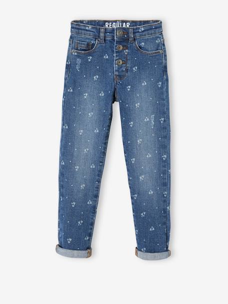 Straight Leg Jeans with Distressed Details for Girls BLUE MEDIUM WASCHED+Grey Denim 