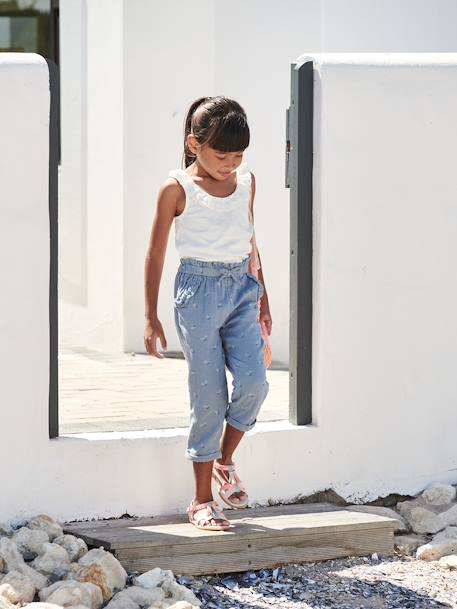 Cropped Cotton Gauze Trousers with Floral Print, for Girls anthracite+BLUE MEDIUM ALL OVER PRINTED+coral 