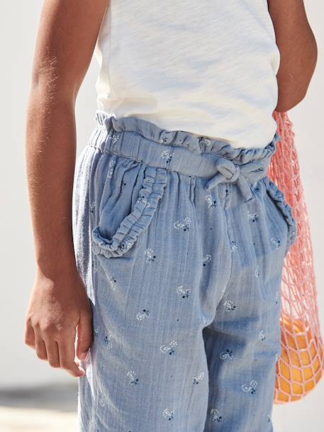 Cropped Cotton Gauze Trousers with Floral Print, for Girls anthracite+BLUE MEDIUM ALL OVER PRINTED+coral 