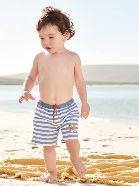 Surf Swim Shorts for Babies BLUE MEDIUM STRIPED 