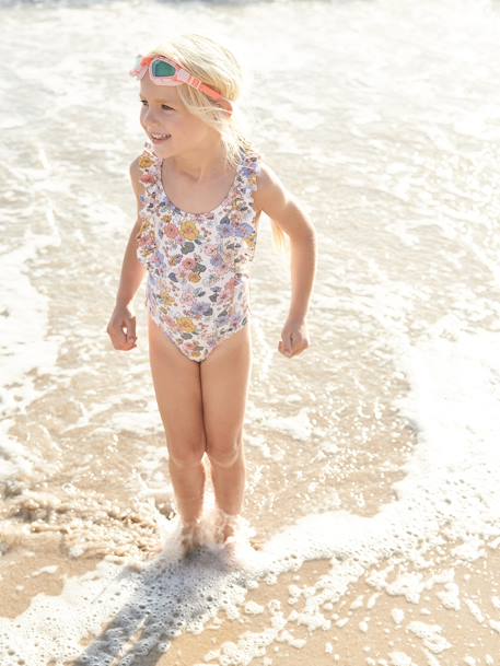 Floral Swimsuit for Girls BEIGE LIGHT ALL OVER PRINTED 