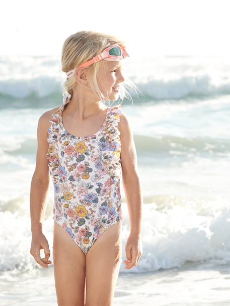 Floral Swimsuit for Girls BEIGE LIGHT ALL OVER PRINTED 