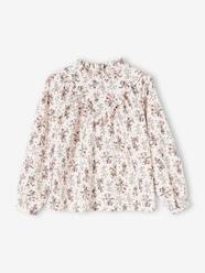 -Blouse with Crew Neck & Floral Print for Girls