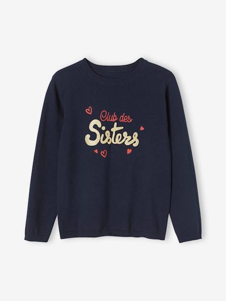 Top with Message & Iridescent Inscription in Relief, for Girls BLUE MEDIUM SOLID WITH DESIGN+BROWN LIGHT SOLID WITH DESIGN 