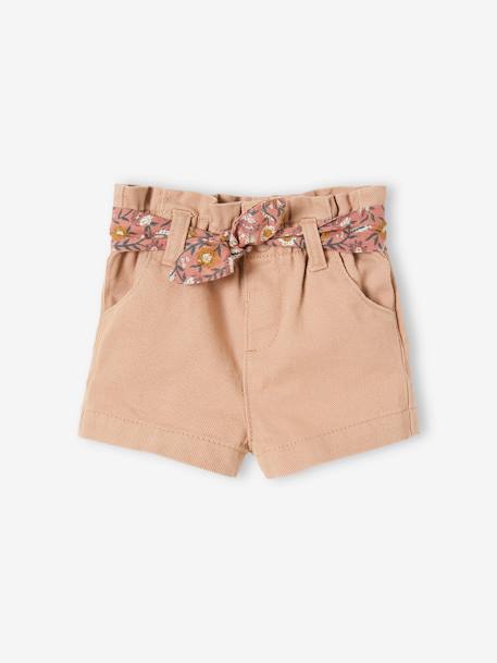 Shorts with Fabric Belt & Elasticated Waistband for Babies BEIGE MEDIUM SOLID WITH DECOR 