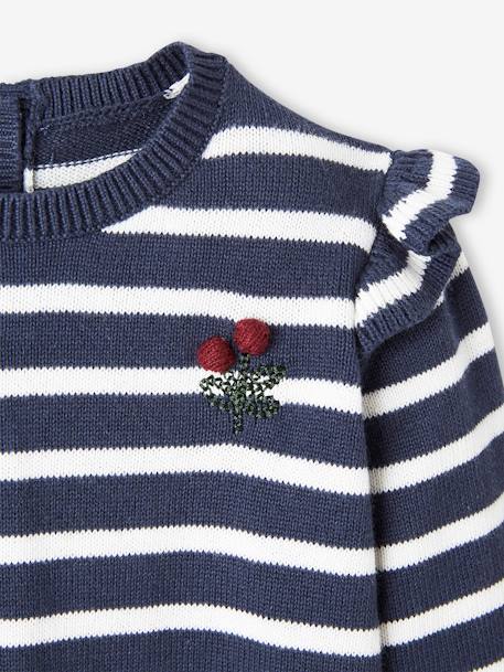 Top with Ruffles, Cherries with Pompoms, for Babies BLUE DARK STRIPED+PURPLE MEDIUM SOLID WITH DESIG+rose 