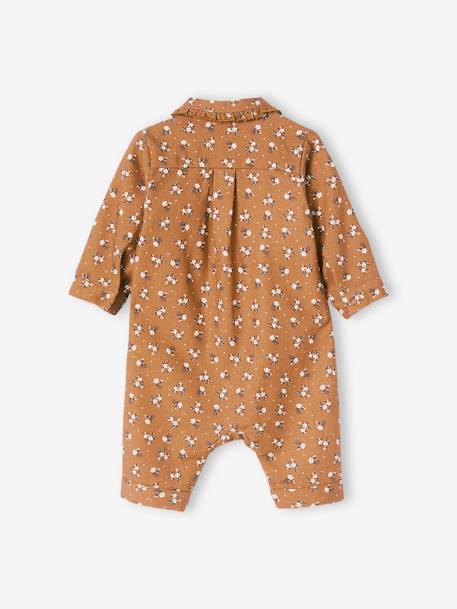 Cotton Sleepsuit with Front Opening for Baby Girls BROWN MEDIUM ALL OVER PRINTED+old rose 