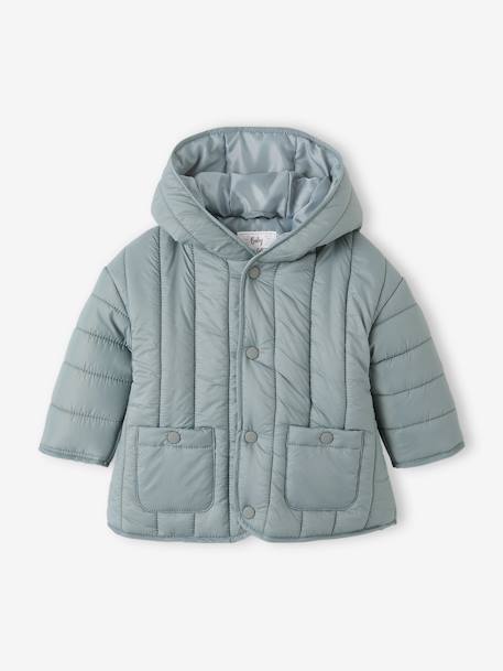 Padded Jacket with Hood, for Babies GREEN MEDIUM SOLID 