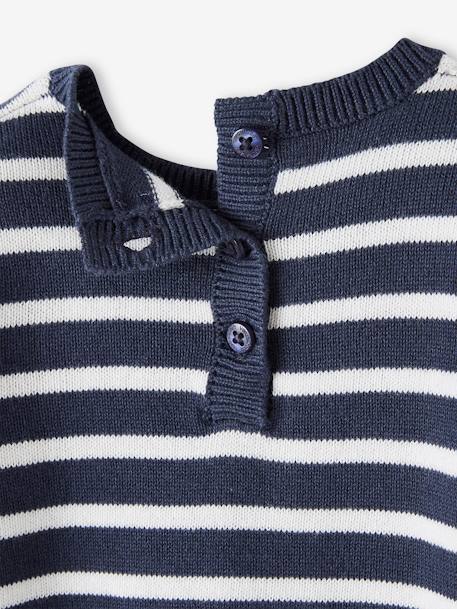 Top with Ruffles, Cherries with Pompoms, for Babies BLUE DARK STRIPED+rose 