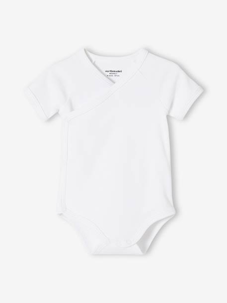 Pack of 3 Short Sleeve Bodysuits,Full-Length Opening, Organic Collection, for Newborn Babies WHITE LIGHT TWO COLOR/MULTICOL 