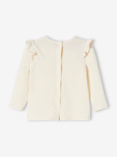 Long Sleeve Top with Ruffles, for Babies WHITE MEDIUM SOLID WITH DESIGN 