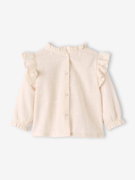 Frilly Blouse in Slub Fabric for Babies BEIGE LIGHT SOLID 