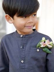 Shirt in Linen/Cotton, Mandarin Collar, Long Sleeves, for Boys