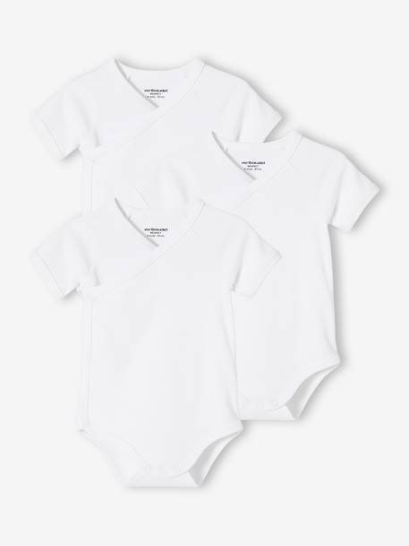 Pack of 3 Short Sleeve Bodysuits,Full-Length Opening, Organic Collection, for Newborn Babies WHITE LIGHT TWO COLOR/MULTICOL 