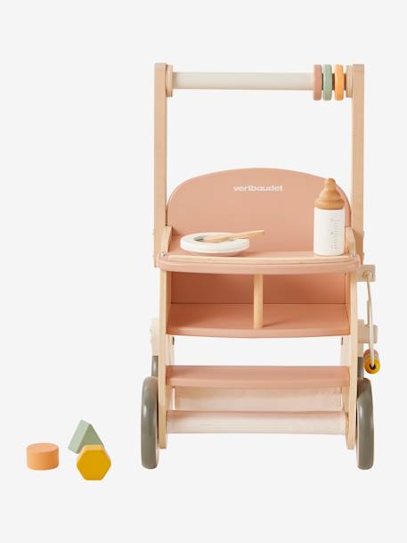 Walker with Seat for Doll, in FSC®100% Wood green+pink 