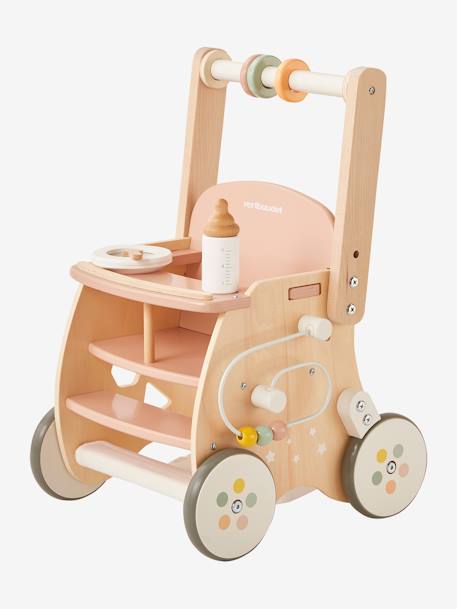 Walker with Seat for Doll, in FSC®100% Wood green+pink 