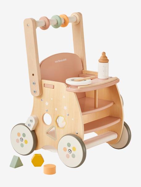 Walker with Seat for Doll, in FSC®100% Wood green+pink 