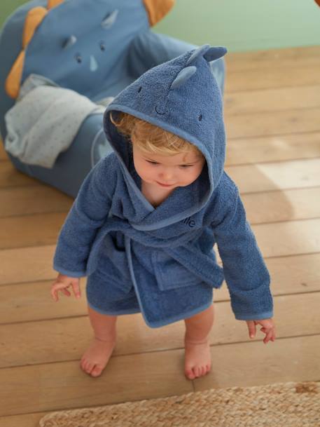 Little Dino Bathrobe for Babies BLUE DARK SOLID 