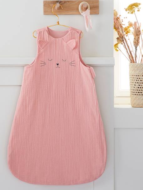 Summer Special Baby Sleep Bag in Organic* Cotton Gauze, Lovely Kitten Pink 