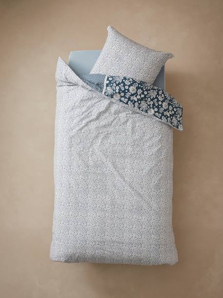 Children's Duvet Cover + Pillowcase Set, Caravan BLUE DARK SOLID WITH DESIGN 