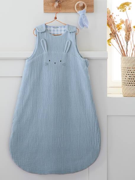 Summer Special Baby Sleep Bag in Organic* Cotton Gauze, Lovely Farm BLUE MEDIUM SOLID 