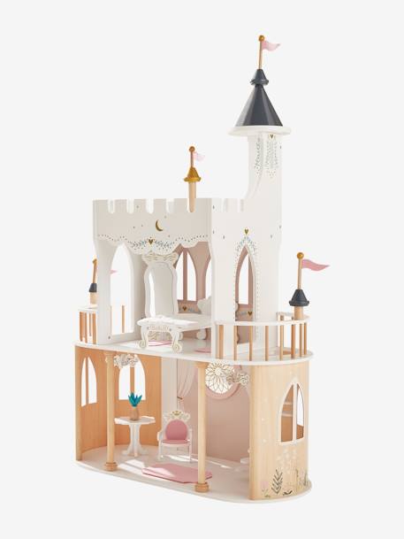Princess Castle for Fashion Dolls in FSC®100% wood WHITE LIGHT SOLID WITH DESIGN 