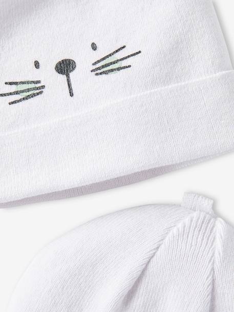 Pack of 2 Beanies in Cotton for Babies WHITE LIGHT SOLID WITH DESIGN 