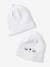 Pack of 2 Beanies in Cotton for Babies WHITE LIGHT SOLID WITH DESIGN 