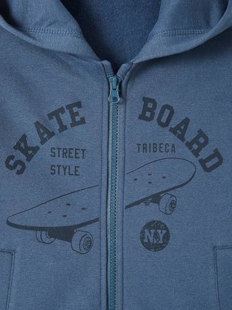 Zipped Jacket with Hood, Skateboard Motif, for Boys BLACK DARK MIXED COLOR+BLUE DARK SOLID WITH DESIGN+grey blue+marl white 
