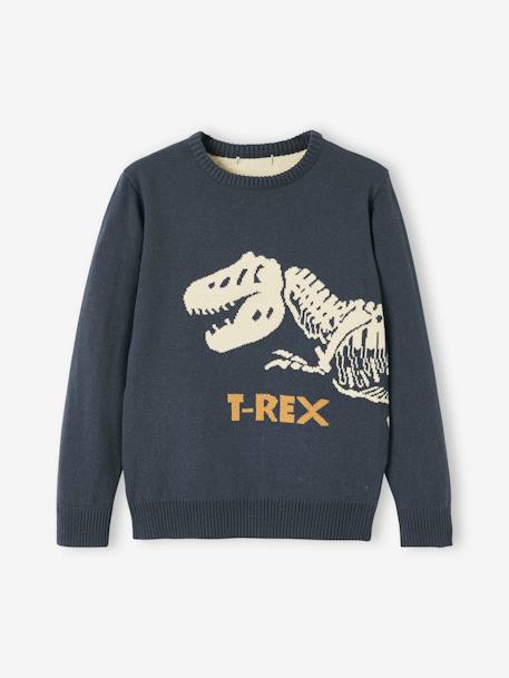 Jacquard Jumper with Fun Motif for Boys BLUE MEDIUM SOLID WITH DESIGN 