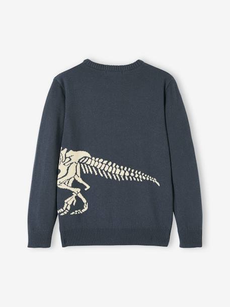 Jacquard Jumper with Fun Motif for Boys BLUE MEDIUM SOLID WITH DESIGN 