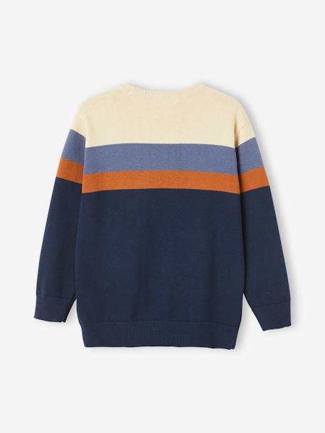 Striped Colourblock Jumper in Fine Knit for Boys BEIGE LIGHT SOLID WITH DESIGN+fir green+marl grey 