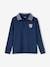 Polo Shirt with Chambray Collar + Patch, for Boys BLUE BRIGHT SOLID WITH DESIGN 