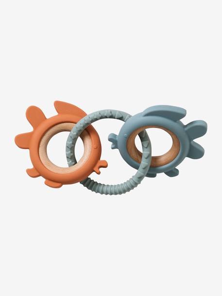 Teether in Wood & Silicone BLUE MEDIUM SOLID 