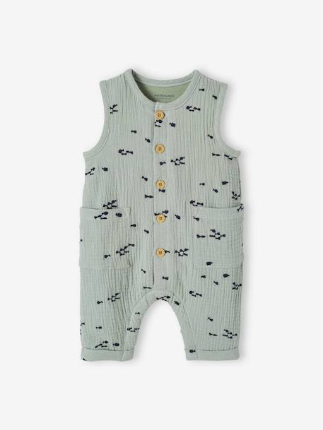 Jumpsuit for Newborn Baby Boys in Embroidered Cotton Gauze Beige+BLUE MEDIUM ALL OVER PRINTED+pale yellow 