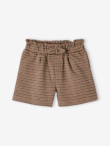 Chequered Shorts for Girls BROWN MEDIUM ALL OVER PRINTED+GREY DARK SOLID 