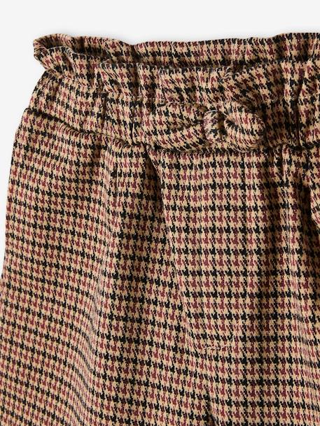 Chequered Shorts for Girls BROWN MEDIUM ALL OVER PRINTED+GREY DARK SOLID 