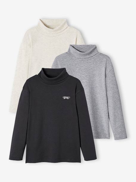 Pack of 3 Polo-Neck Tops BLUE MEDIUM TWO COLOR/MULTICOL+GREY DARK TWO COLOR/MULTICOL+GREY LIGHT MIXED COLOR 
