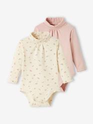 Baby-T-shirts & Roll Neck T-Shirts-T-Shirts-Pack of 2 Long Sleeve Bodysuits with High Neck, for Babies