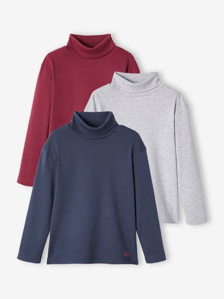 Pack of 3 Polo-Neck Tops BLUE MEDIUM TWO COLOR/MULTICOL+GREY DARK TWO COLOR/MULTICOL+GREY LIGHT MIXED COLOR 