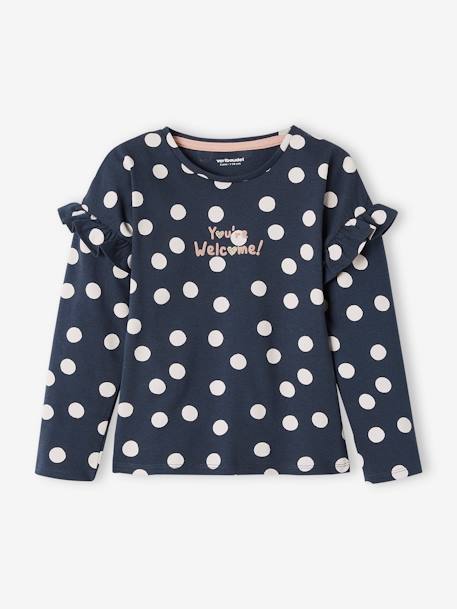 Top with Message, Ruffled Sleeves, for Girls BLUE MEDIUM ALL OVER PRINTED+hazel+WHITE LIGHT STRIPED 