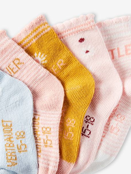 Pack of 5 Pairs of Socks for Baby Girls BEIGE MEDIUM TWO COLORS/MULTIC 