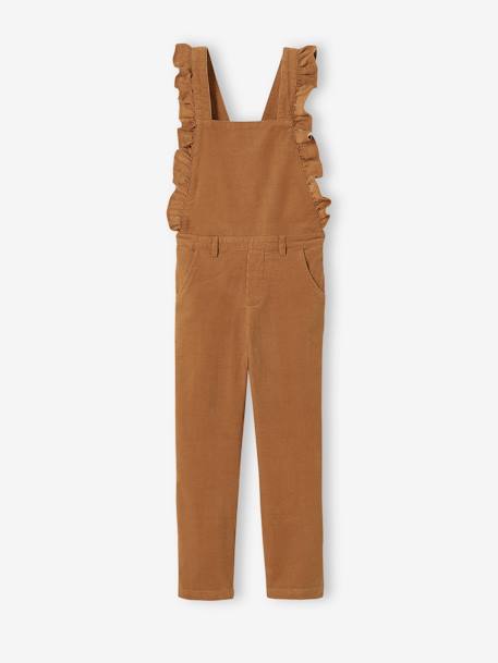 Corduroy Dungarees with Ruffles, for Girls BROWN MEDIUM SOLID 
