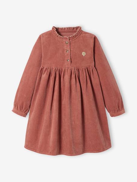 Corduroy Dress with Frilled Collar for Girls BROWN MEDIUM SOLID+chocolate 