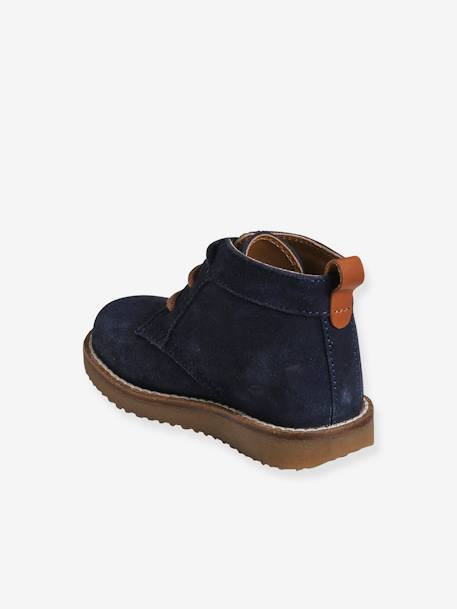 Lace-Up Ankle Boots in Leather for Babies BLUE DARK SOLID 