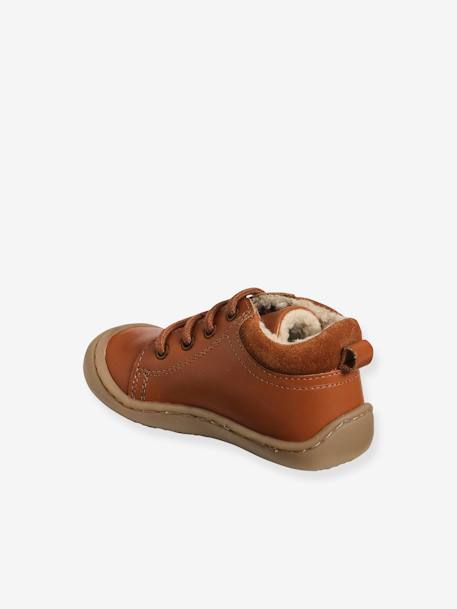 Soft Leather Ankle Boots with Laces & Faux Fur for Baby, Designed for Crawling Babies BROWN MEDIUM SOLID 